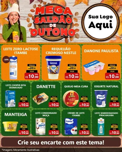 Modelo de Rede Social para Feed Instagram com o tema Mega Saldão de Outono para Frios e Laticínios