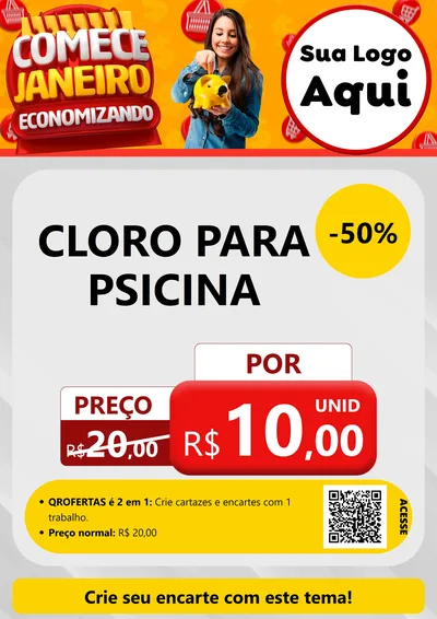 Modelo de Cartaz para Cartaz A4 Vertical com o tema Comece Janeiro Economizando para Produtos para Piscina