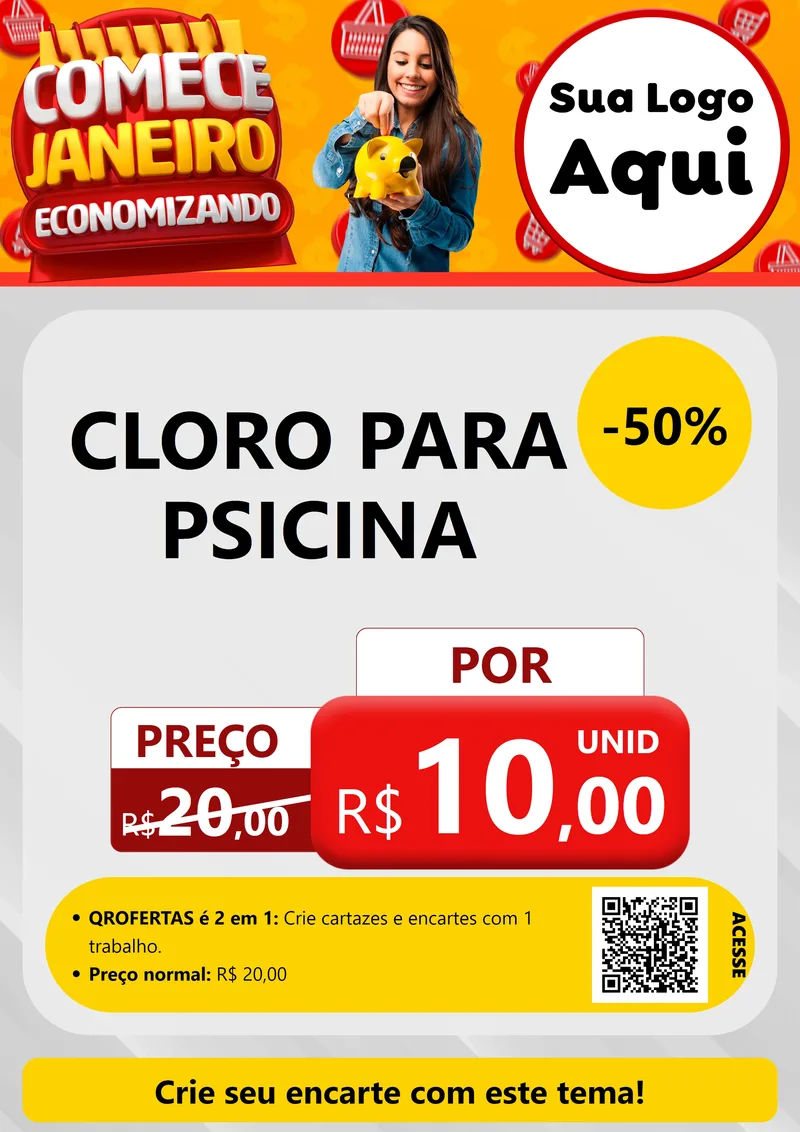 Modelo de Cartaz para Cartaz A4 Vertical com o tema Comece Janeiro Economizando para Produtos para Piscina