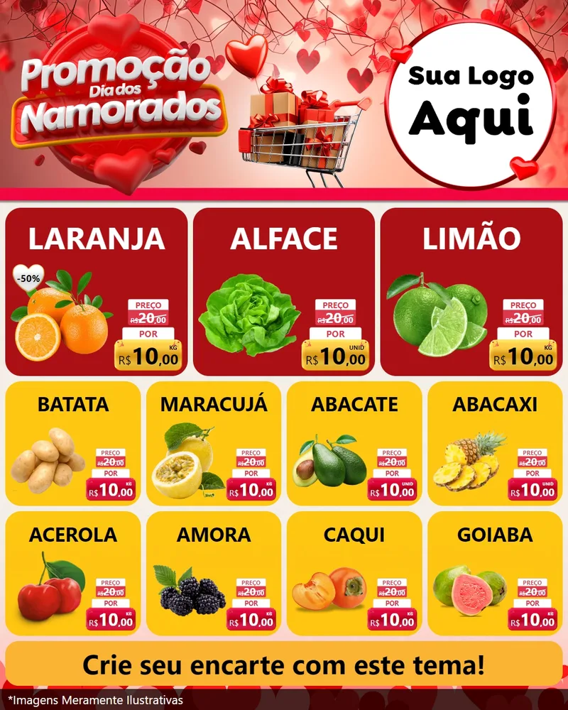 Modelo de Rede Social para Feed Instagram com o tema Promoção Dia dos Namorados para Hortifrúti