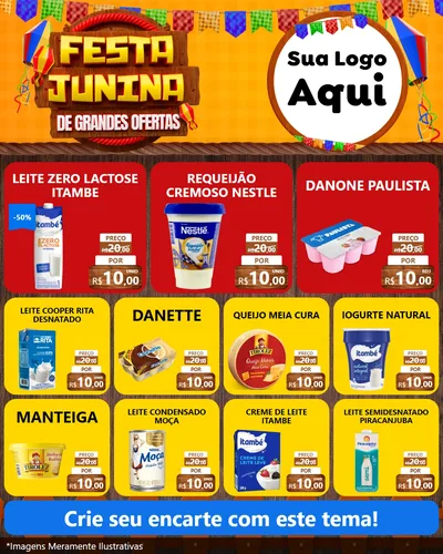 Modelo de Rede Social para Feed Instagram com o tema Festa Junina de Grandes Ofertas para Frios e Laticínios