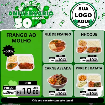 Modelo de Rede Social para Feed Facebook com o tema Promoção de Aniversário - 30 Anos para Restaurante