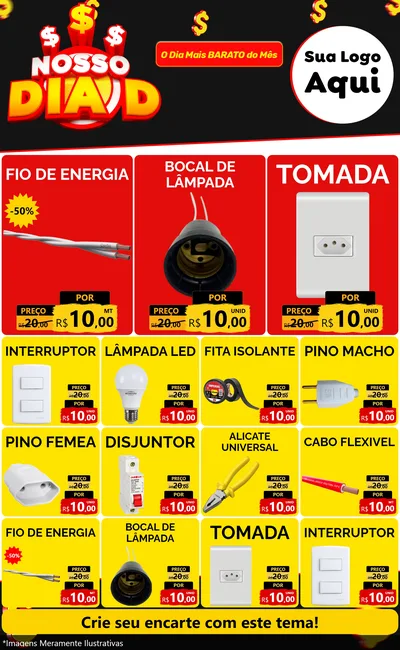 Modelo de Encarte para Encarte Grande com o tema Nosso Dia D para Materiais Elétricos