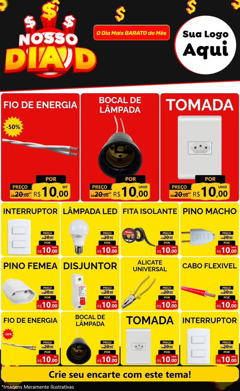Modelo de Encarte para Encarte Grande com o tema Nosso Dia D para Materiais Elétricos