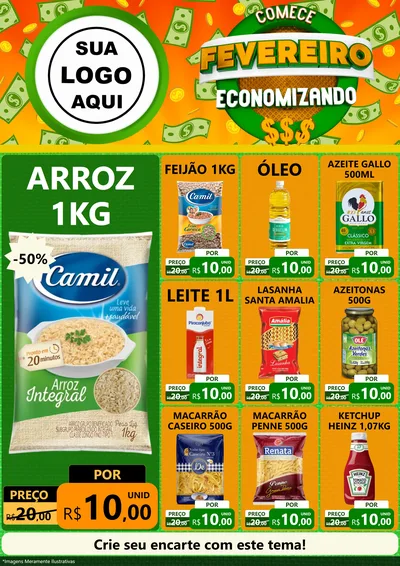Modelo de Encarte para Encarte A4 Vertical com o tema Comece Fevereiro Economizando para Supermercado