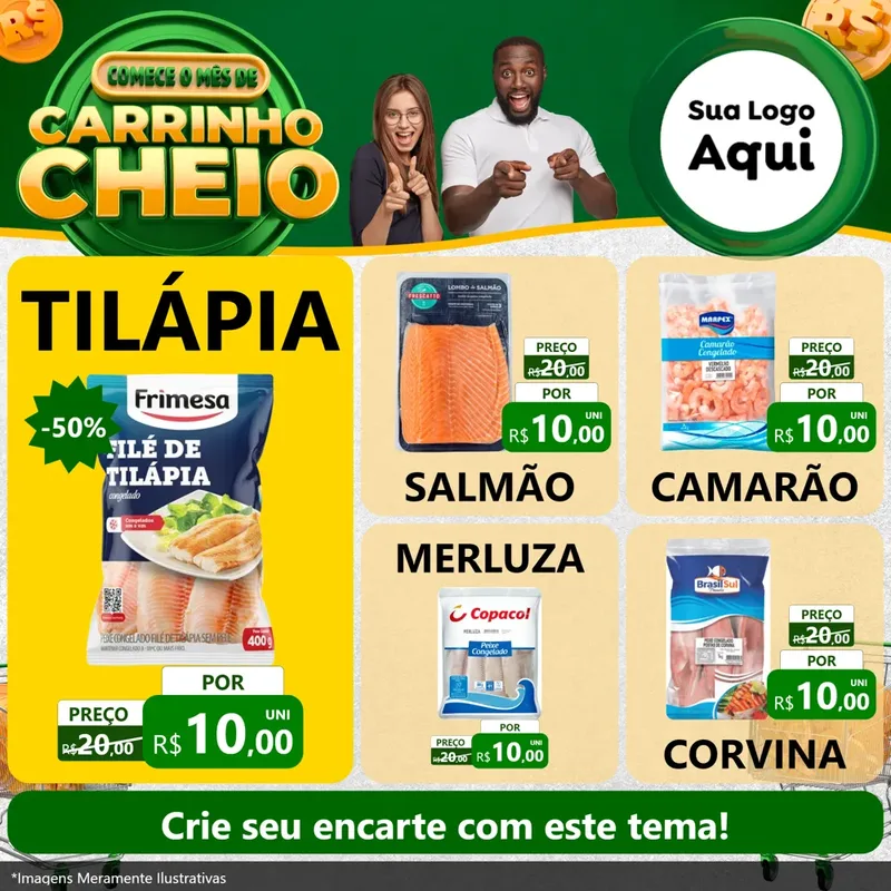 Modelo de Rede Social para Feed Facebook com o tema Carrinho Cheio para Peixaria