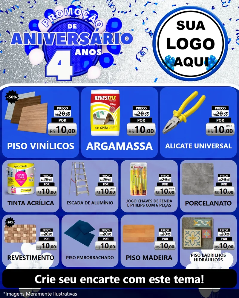 Modelo de Rede Social para Feed Instagram com o tema Promoção de Aniversário - 4 Anos para Material para Construção