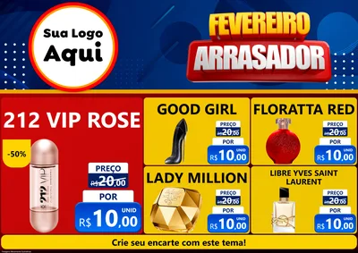 Modelo de Encarte para Encarte A4 Horizontal com o tema Fevereiro Arrasador para Perfumes