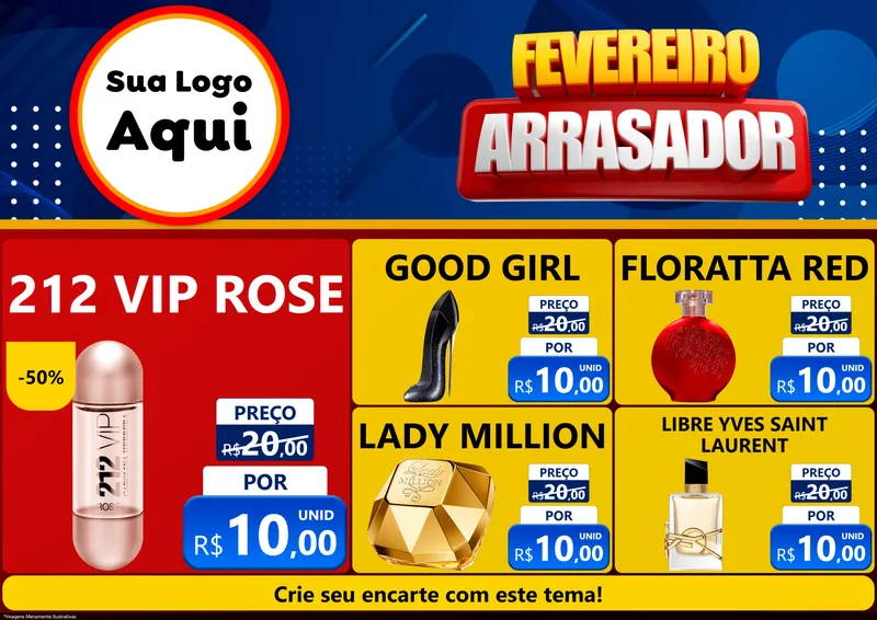 Modelo de Encarte para Encarte A4 Horizontal com o tema Fevereiro Arrasador para Perfumes