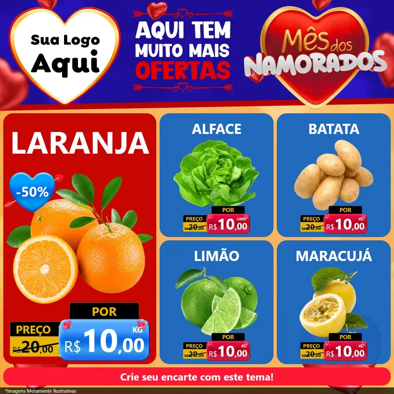 Modelo de Rede Social para Feed Facebook com o tema Mês dos Namorados para Hortifrúti