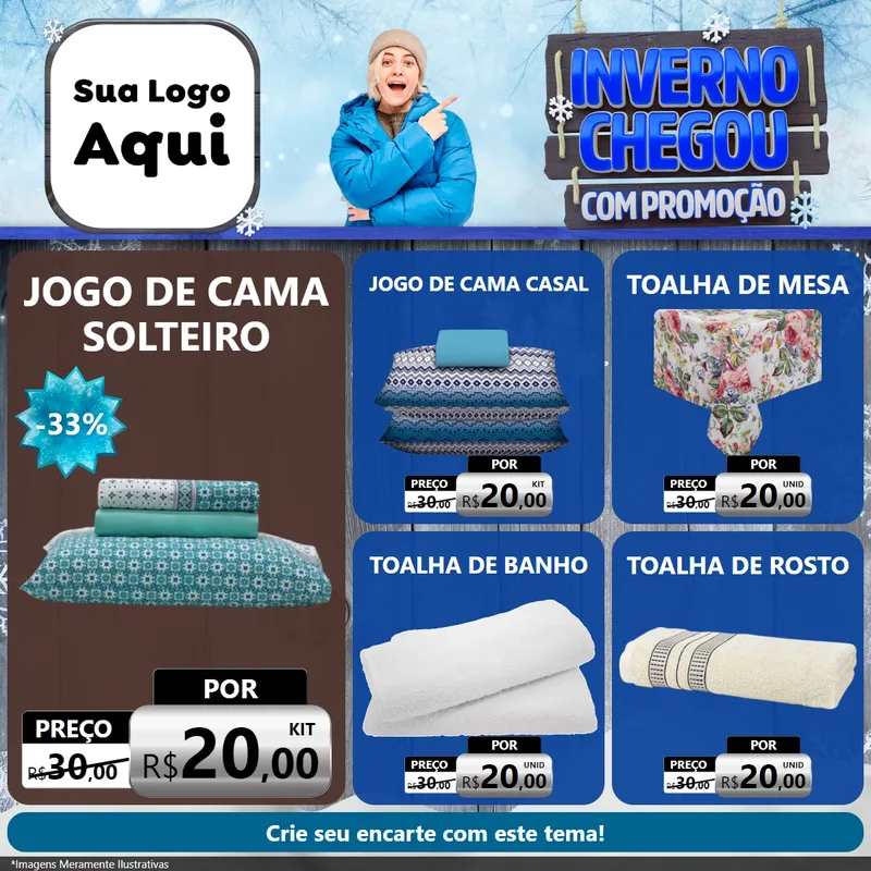 Modelo de Rede Social para Feed Facebook com o tema Inverno Chegou Com Promoção para Cama, Mesa e Banho