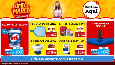 Modelo de TV para TV Horizontal com o tema Comece Março Economizando para Produtos para Piscina