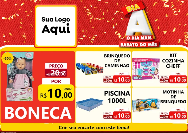 Modelo de Encarte para Encarte A4 Horizontal com o tema Dia A o Dia Mais Barato do Mês para Brinquedos
