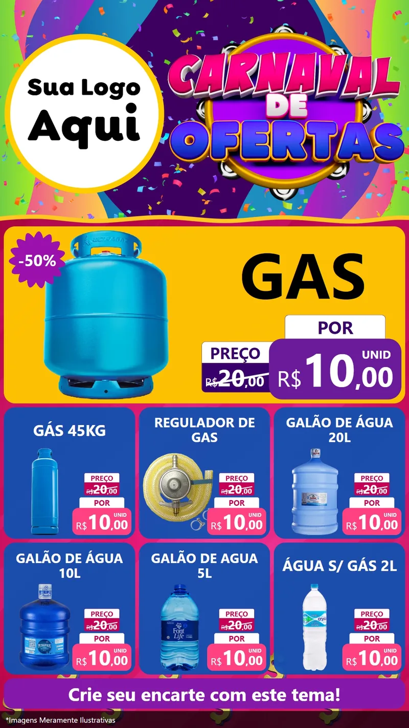 Modelo de Rede Social para Stories com o tema Carnaval de Ofertas para Água e gás