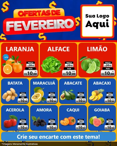 Modelo de Rede Social para Feed Instagram com o tema Ofertas de Fevereiro para Hortifrúti