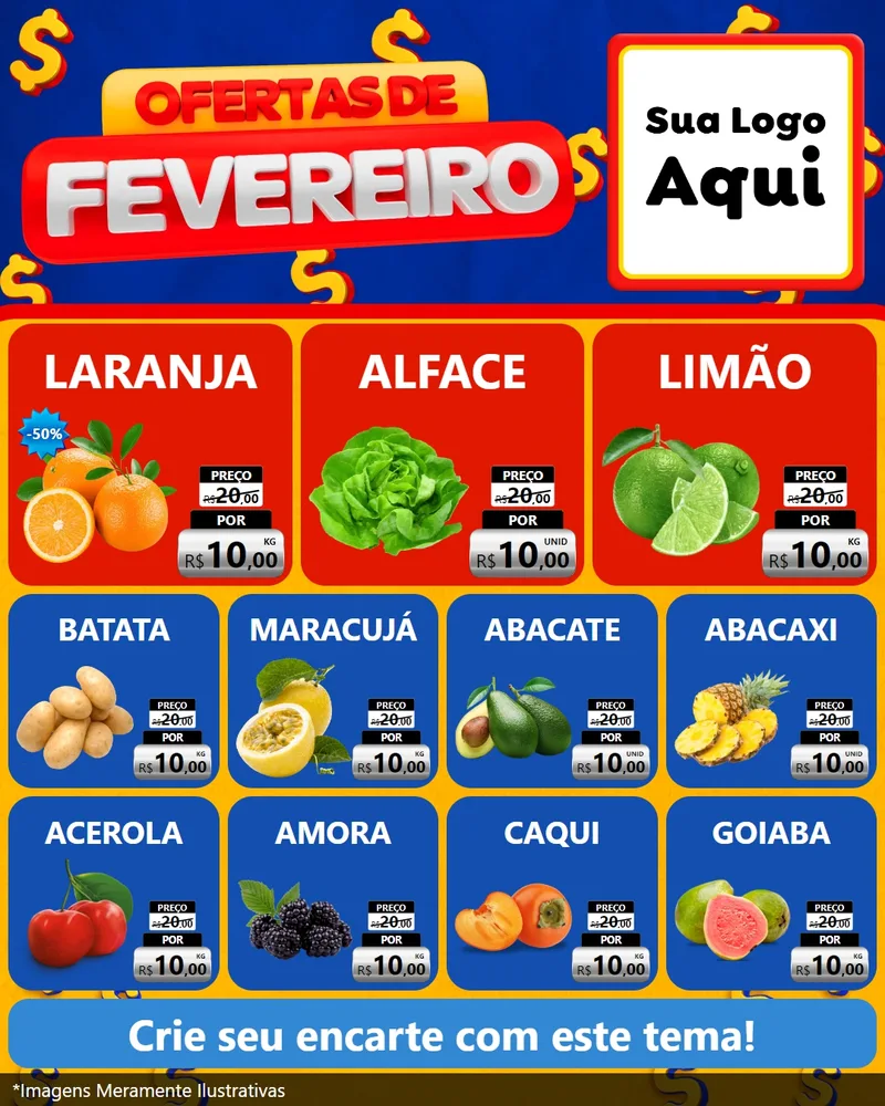 Modelo de Rede Social para Feed Instagram com o tema Ofertas de Fevereiro para Hortifrúti