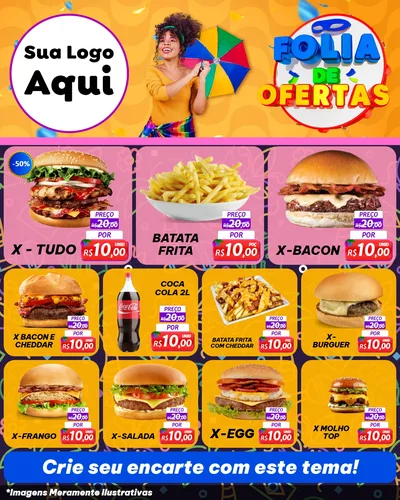 Modelo de Rede Social para Feed Instagram com o tema Folia de Ofertas para Hamburgueria