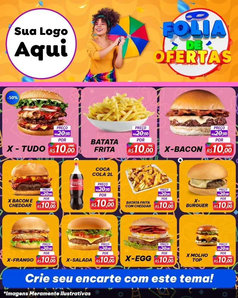 Modelo de Rede Social para Feed Instagram com o tema Folia de Ofertas para Hamburgueria