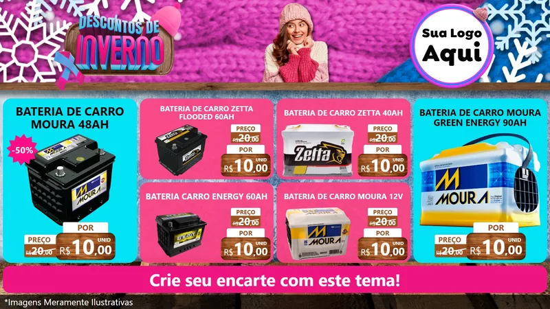 Modelo de TV para TV Horizontal com o tema Descontos de Inverno para Baterias Elétricas
