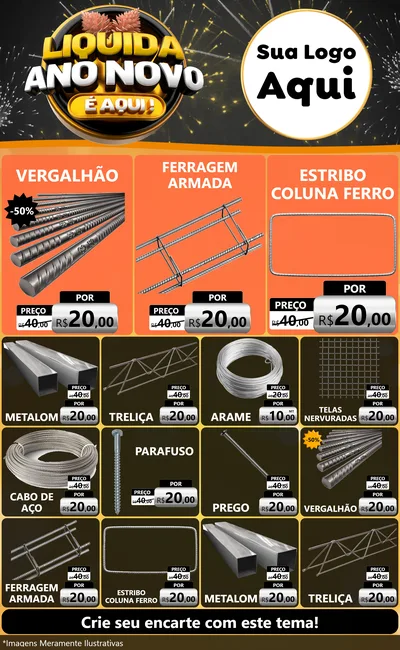 Modelo de Encarte para Encarte Grande com o tema Liquida Ano Novo É Aqui! para Ferragens