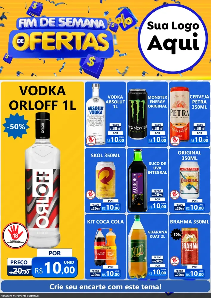 Modelo de Encarte para Encarte A4 Vertical com o tema Fim de Semana de Ofertas para Distribuidora de bebidas