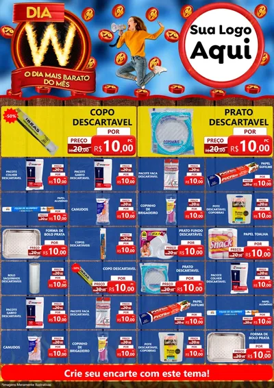 Modelo de Encarte para Encarte A4 Vertical com o tema Dia W - O Dia Mais Barato Do Mês para Embalagens