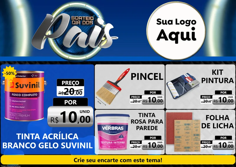 Modelo de Encarte para Encarte A4 Horizontal com o tema Sorteio Dia Dos Pais para Tintas e Ferramentas