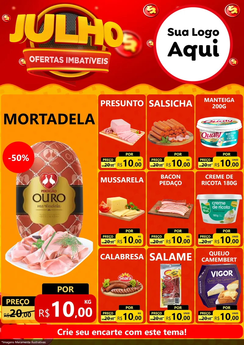 Modelo de Encarte para Encarte A4 Vertical com o tema Julho Ofertas Imbatíveis para Frios e Laticínios