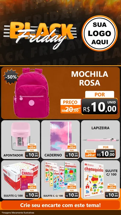 Modelo de Rede Social para Stories com o tema Black Friday para Papelaria