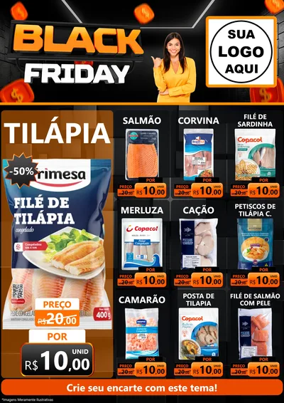 Modelo de Encarte para Encarte A4 Vertical com o tema Black Friday para Peixaria
