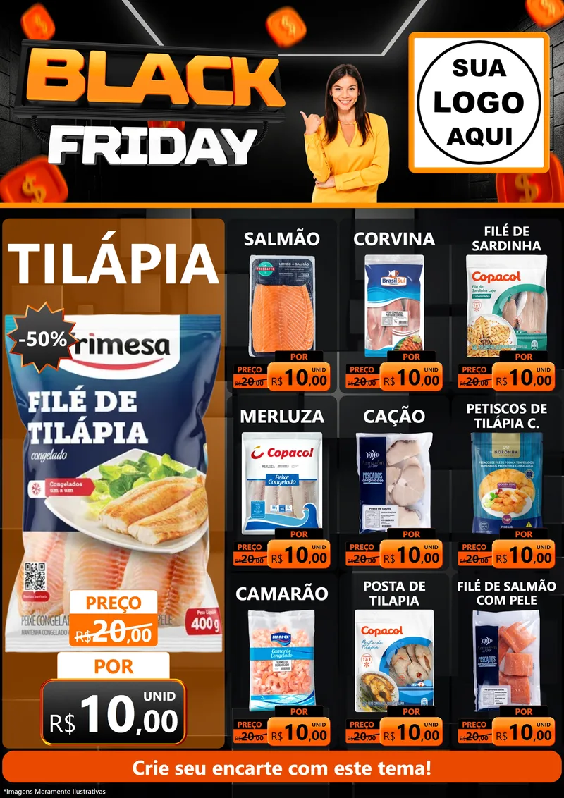 Modelo de Encarte para Encarte A4 Vertical com o tema Black Friday para Peixaria
