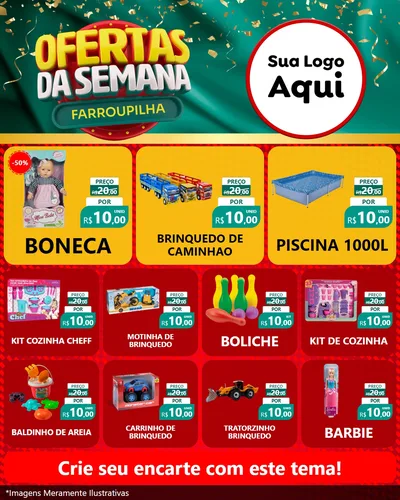 Modelo de Rede Social para Feed Instagram com o tema Ofertas da Semana Farroupilha para Brinquedos