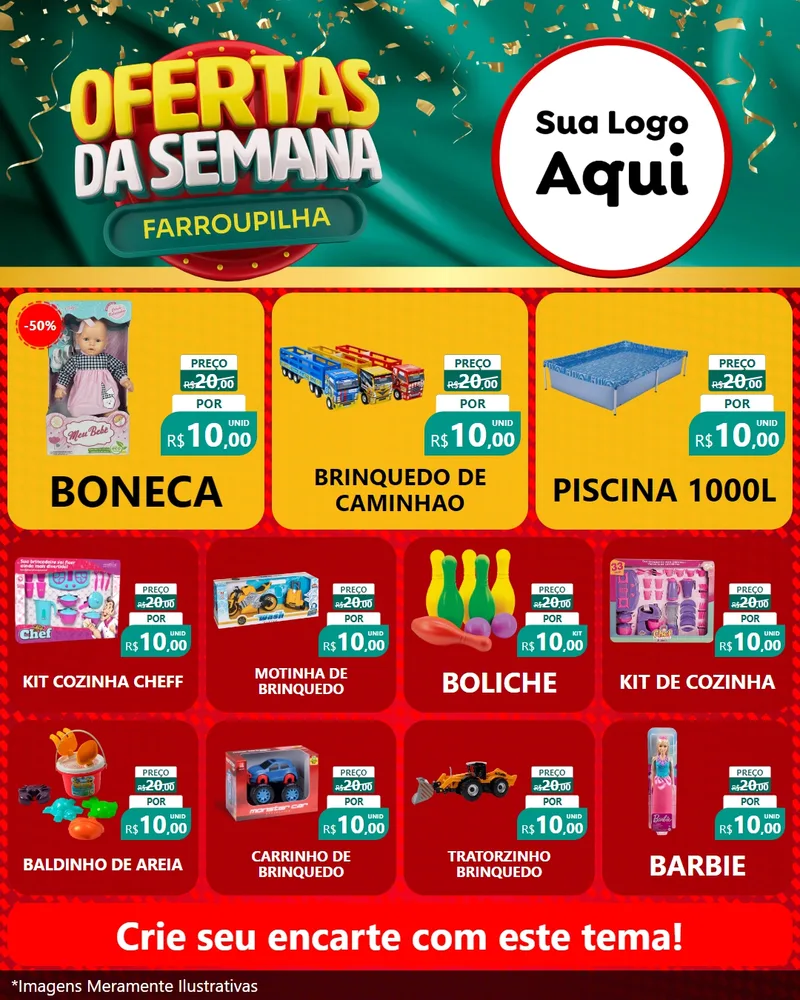 Modelo de Rede Social para Feed Instagram com o tema Ofertas da Semana Farroupilha para Brinquedos