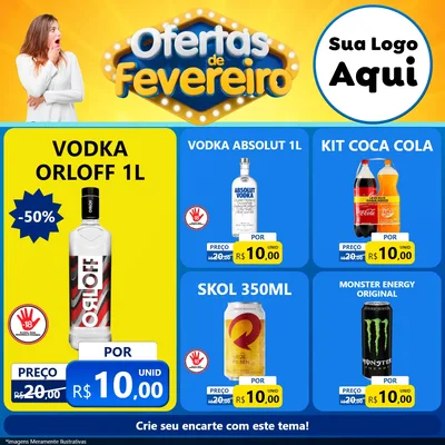 Modelo de Rede Social para Feed Facebook com o tema Ofertas de Fevereiro para Distribuidora de bebidas