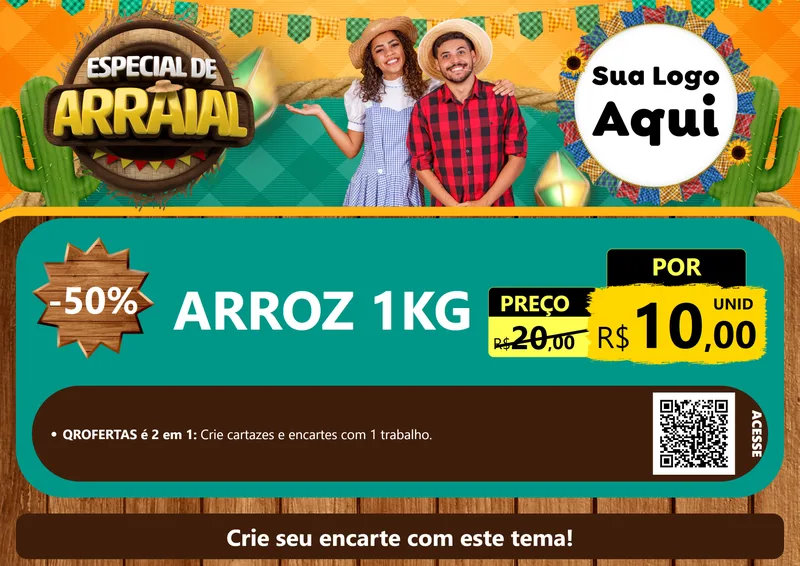 Modelo de Cartaz para Cartaz A4 Horizontal com o tema Especial De Arraial para Supermercado