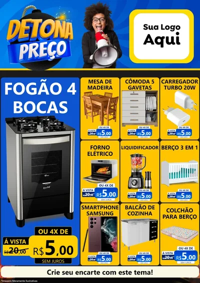 Modelo de Encarte para Encarte A4 Vertical com o tema Detona Preços para Móveis e Eletro