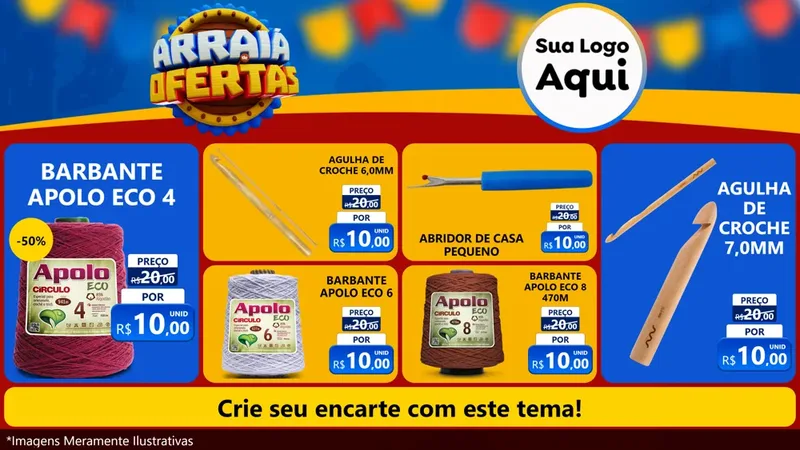 Modelo de TV para TV Horizontal com o tema Arraiá de Ofertas - Junina para Armarinho e Aviamentos