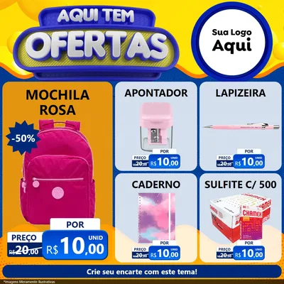 Modelo de Rede Social para Feed Facebook com o tema Aqui Tem Ofertas para Papelaria