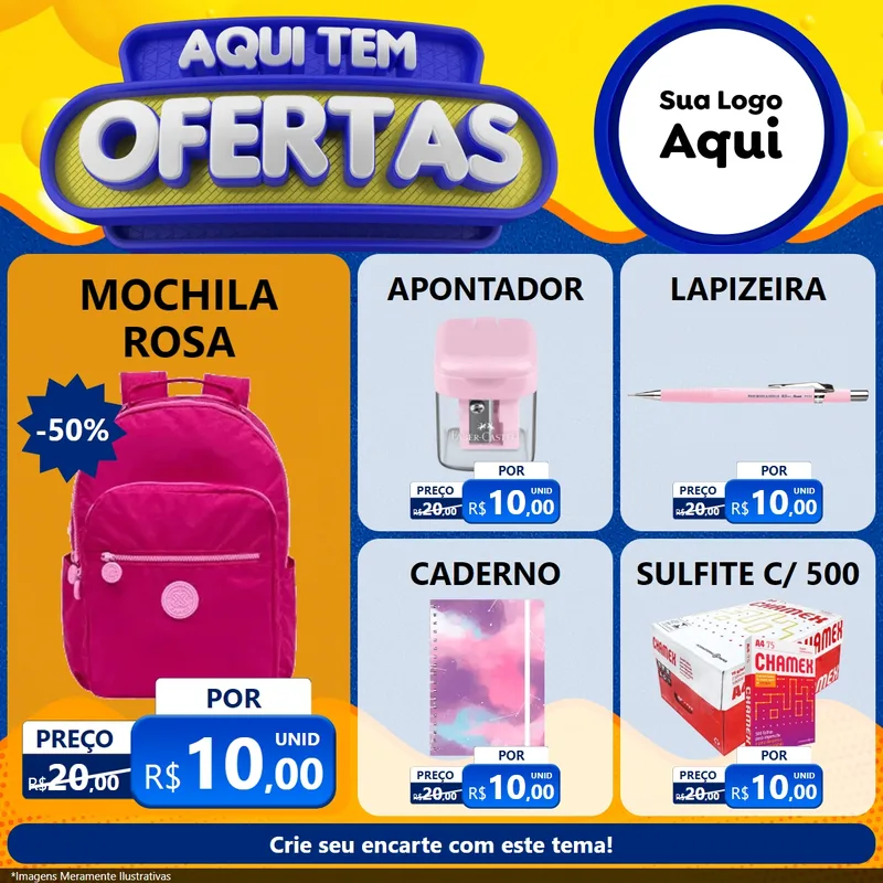 Modelo de Rede Social para Feed Facebook com o tema Aqui Tem Ofertas para Papelaria