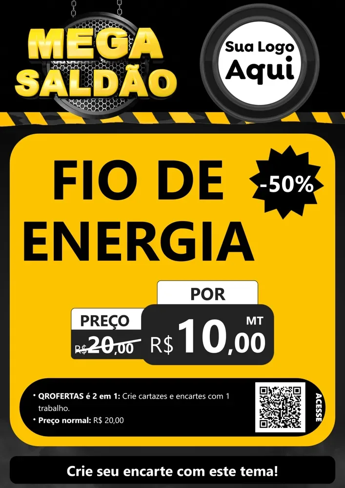 Modelo de Cartaz para Cartaz A4 Vertical com o tema Mega Saldão para Materiais Elétricos