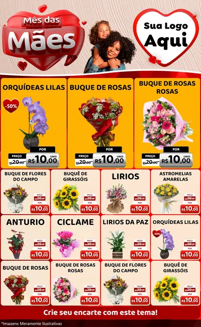 Modelo de Encarte para Encarte Grande com o tema Mês das Mães para Floricultura e jardim