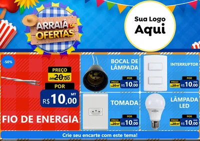 Modelo de Encarte para Encarte A4 Horizontal com o tema Arraiá de Ofertas para Materiais Elétricos