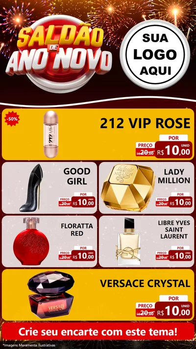 Modelo de TV para TV Vertical com o tema Saldão de Ano Novo para Perfumes