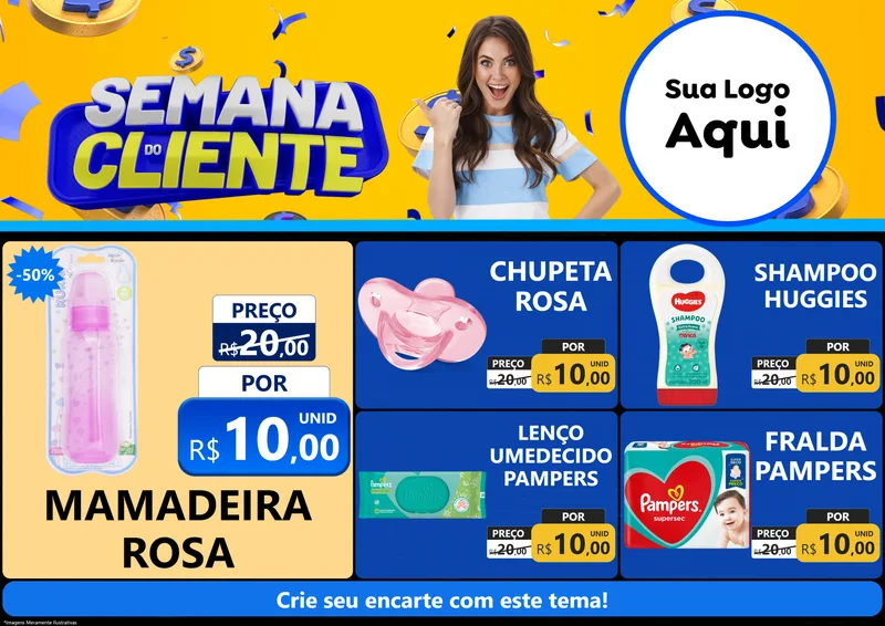 Modelo de Encarte para Encarte A4 Horizontal com o tema Semana do Cliente para Bebês