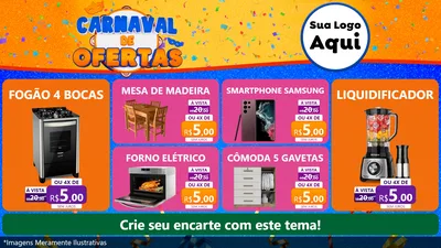 Modelo de TV para TV Horizontal com o tema Carnaval de Ofertas para Móveis e Eletro