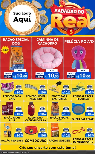 Modelo de Encarte para Encarte Grande com o tema Sabadão do Real para Pet Shop