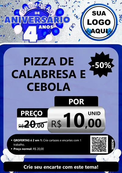 Modelo de Cartaz para Cartaz A4 Vertical com o tema Promoção de Aniversário - 4 Anos para Pizzaria