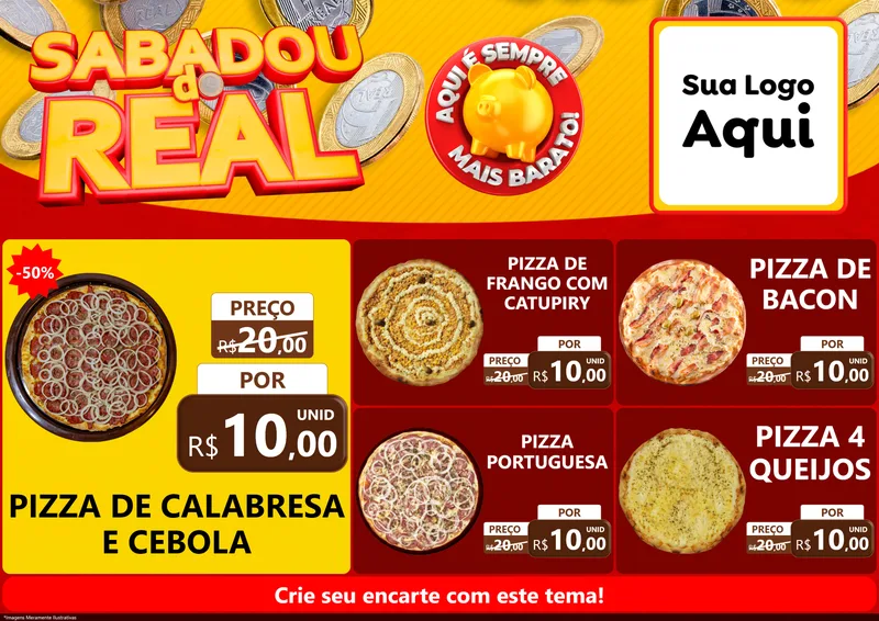 Modelo de Encarte para Encarte A4 Horizontal com o tema Sabadou do Real para Pizzaria