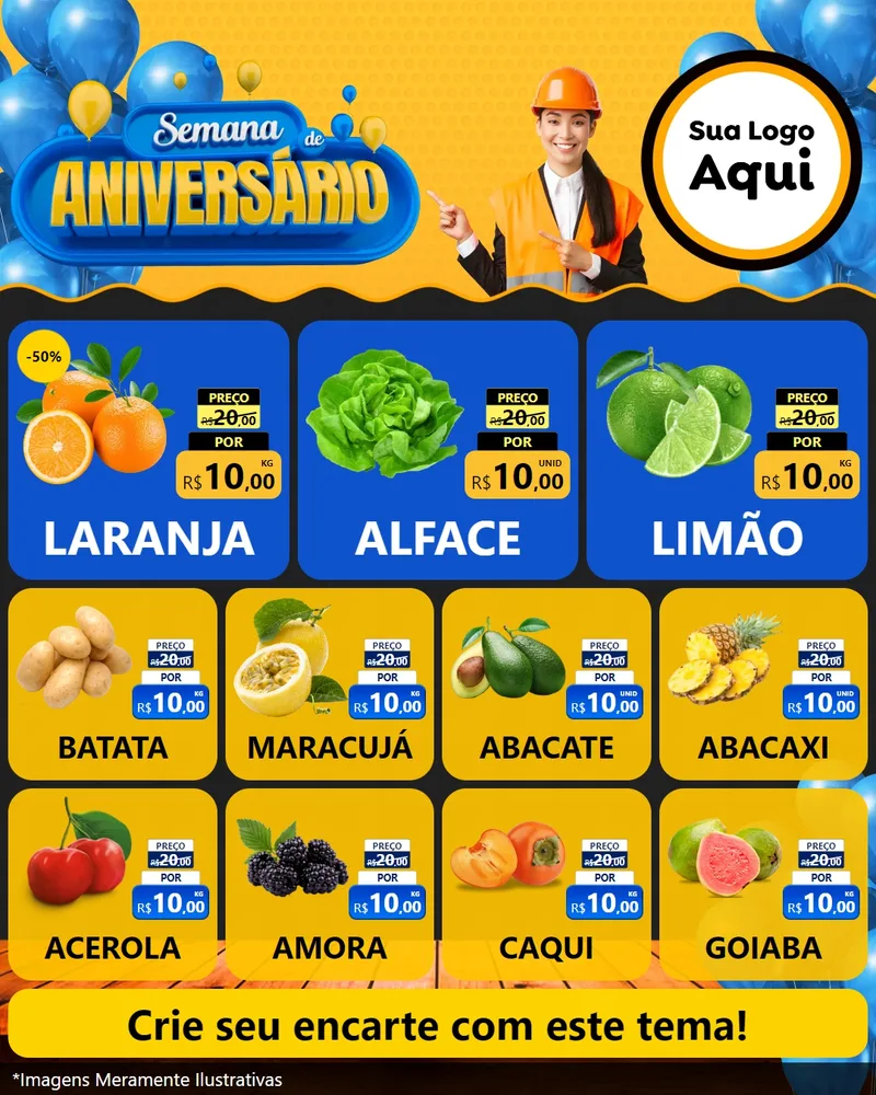 Modelo de Rede Social para Feed Instagram com o tema Semana de Aniversário para Hortifrúti