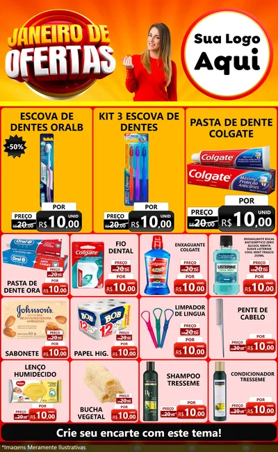 Modelo de Encarte para Encarte Grande com o tema Janeiro de Ofertas para Higiene Pessoal